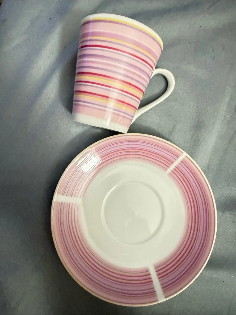 Pastel Striped Espresso Cup and Saucer Set - Green, Pink, Blue, Purple